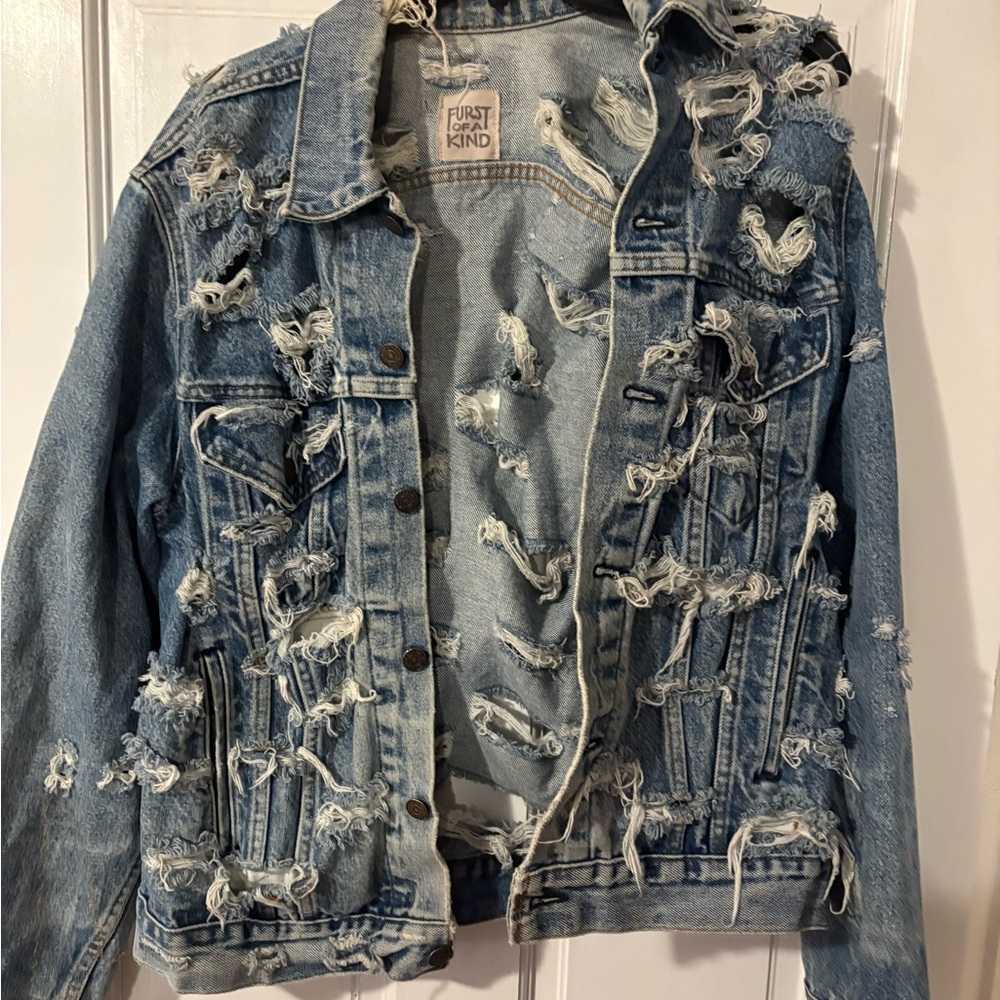Furst of a Kind Vintage Distressed Destroyed Denim Jacket